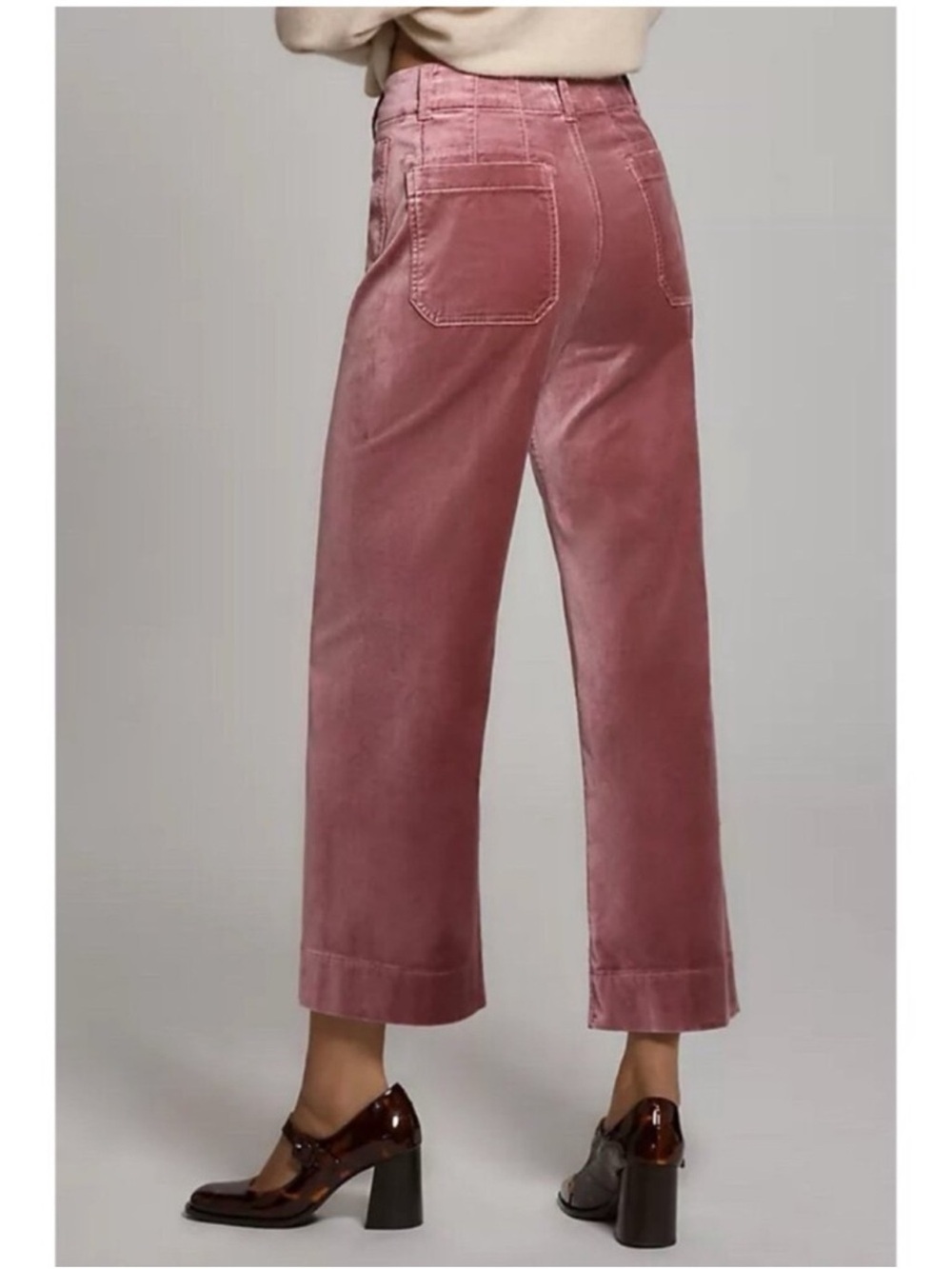 Anthropologie Maeve Colette Cropped Wide Leg Pant Velvet Pants In Mauve Size 32 - Picture 2 of 7